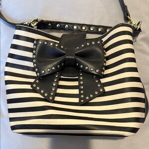 Betsey Johnson Black and White Striped Bow Bag